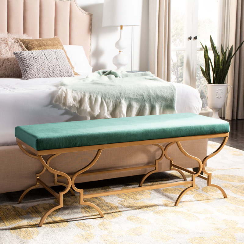 Rainn Linen Upholstered Bench, Emerald
