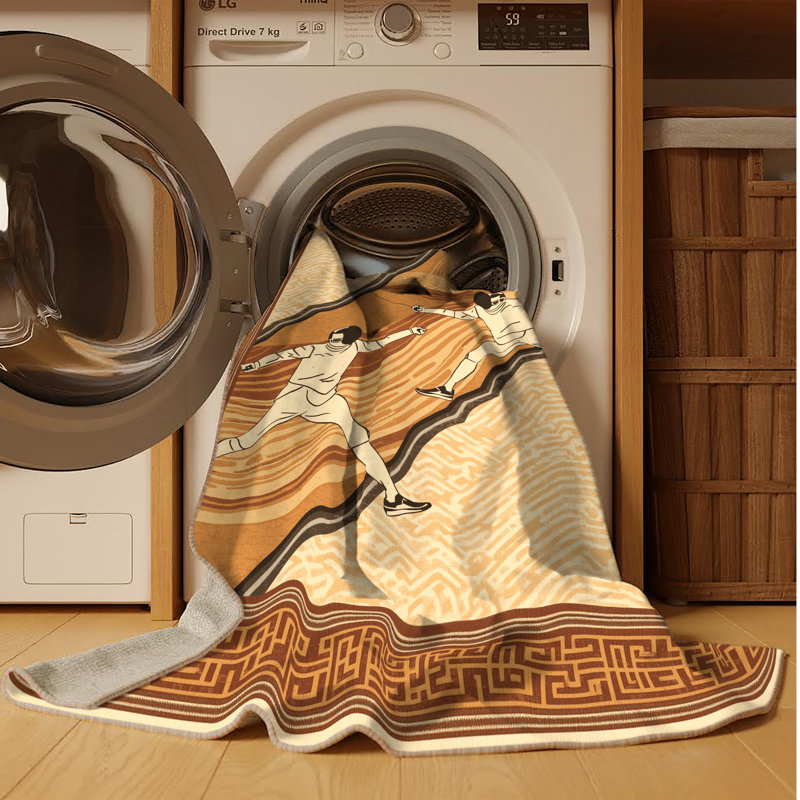 Machine Washable Hubbard Fencing Match Classic Oriental Rug in Brown – Beige Binding, 5x8