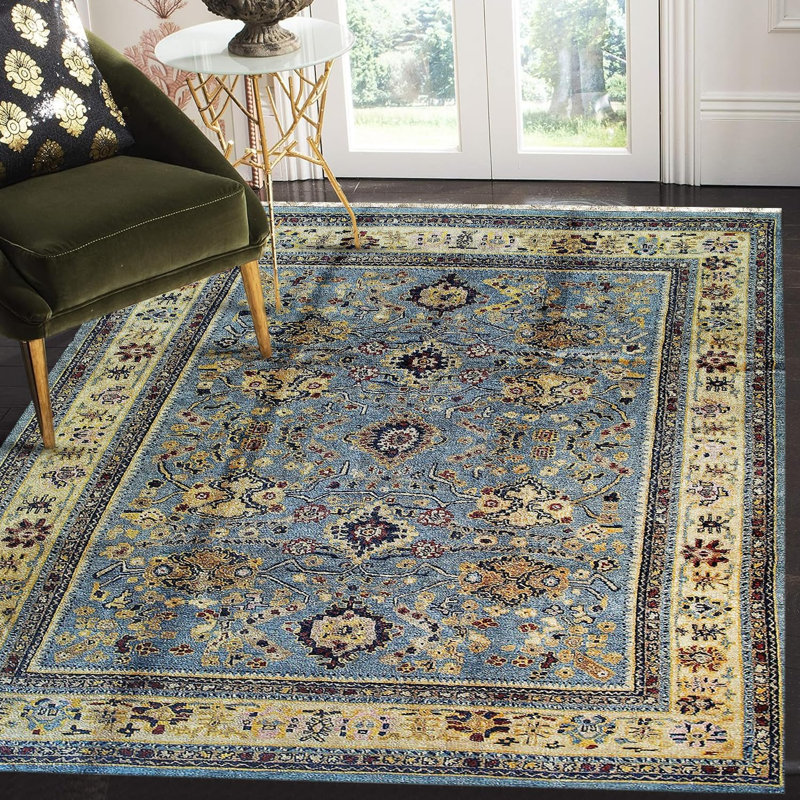 Tapis mohair traditionnel noué à la main bleu, Rectangle 9 pi x 12 pi