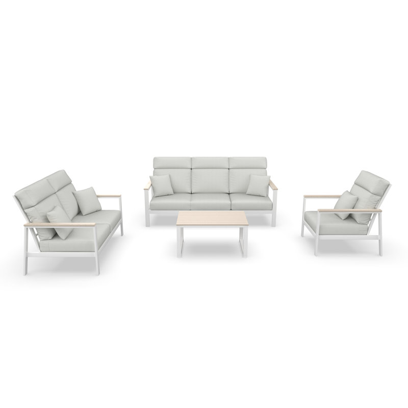 Ensemble de conversation Townsend pour 4 personnes avec coussins Sunbrella, Toile blanche, Blanc