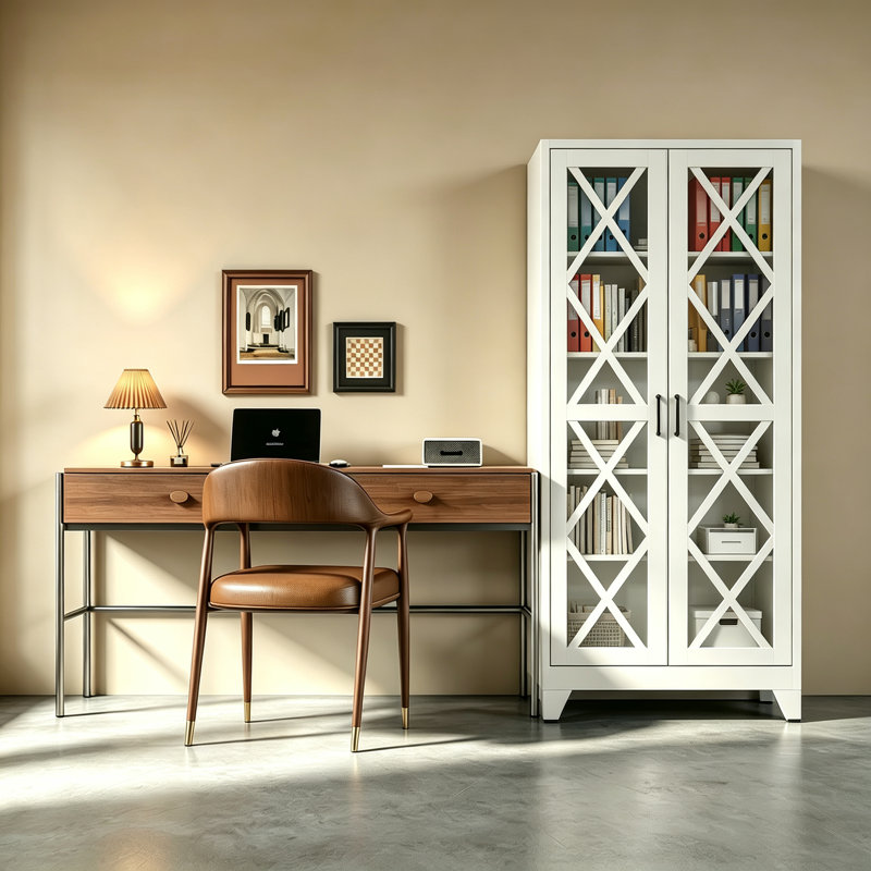 Armoire de rangement en métal de 71 po de hauteur avec 2 portes et 4 tablettes réglables (blanche), Blanc, GlassDoor