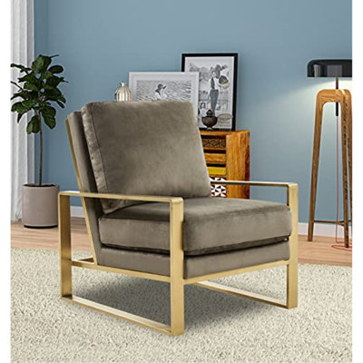 Gratiano Modern Accent Arm Chair Upholstered in Velvet with Gold Brass Finish