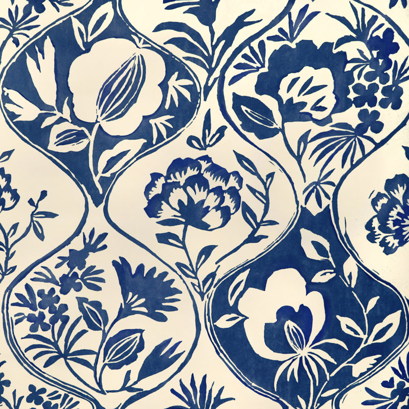 Garden Walk Calathea Floral Wood Pulp Blend Wallpaper Roll, Indigo