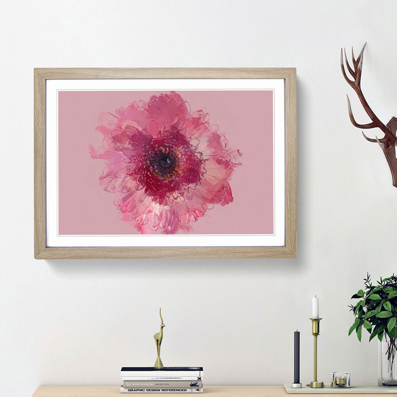 Layers of a Pink Gerbera in Abstract - Picture Frame Graphic Art Print, 27cm H x 36cm W x 2cm D, Oak Framed