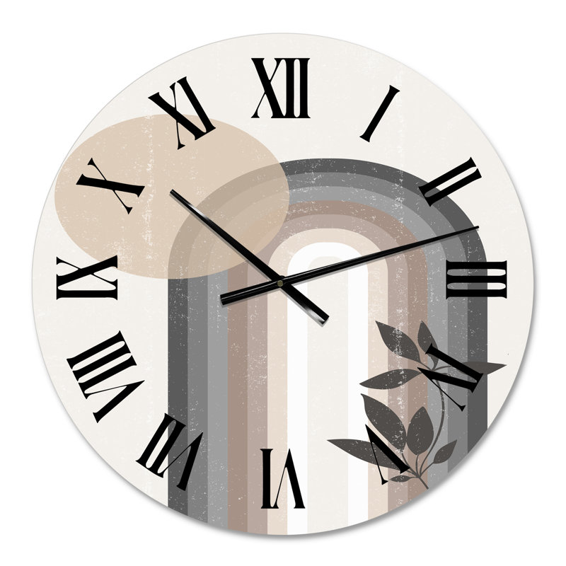 Abstrait arc-en-ciel soleil et lune dans les tons de terre III - horloge murale moderne, Moyen