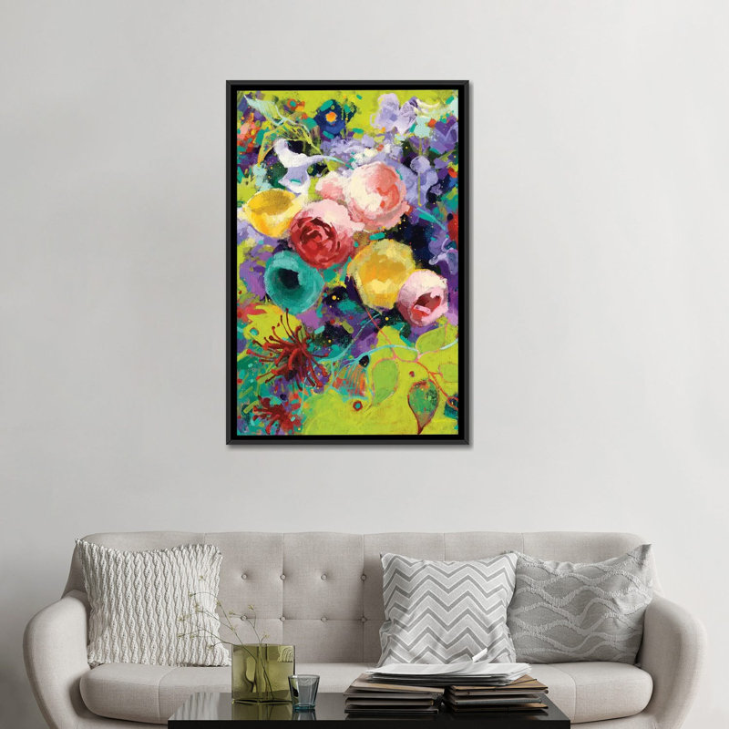 « des roses », reproduction sur toile tendue, H 26 po x l 18 po x P 1,5 po, Toile avec cadre noir, Pas de tapis
