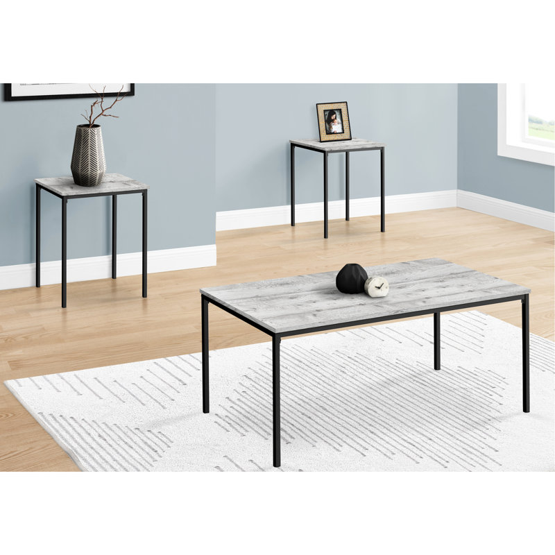 3 tables avec stratifié gris et structure en métal noir robuste