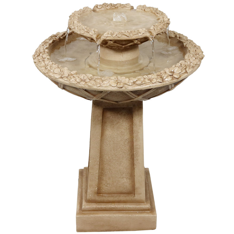 Light Brown Polyresin 2-Tier Birdbath Water Fountain
