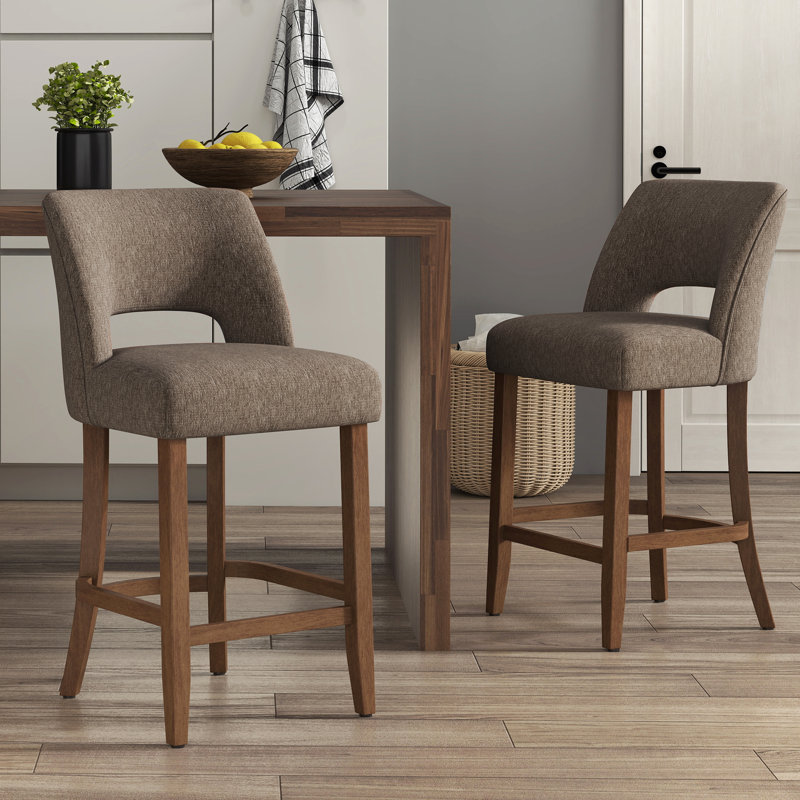 Tabouret de comptoir rembourré en bois massif, Brun, 6