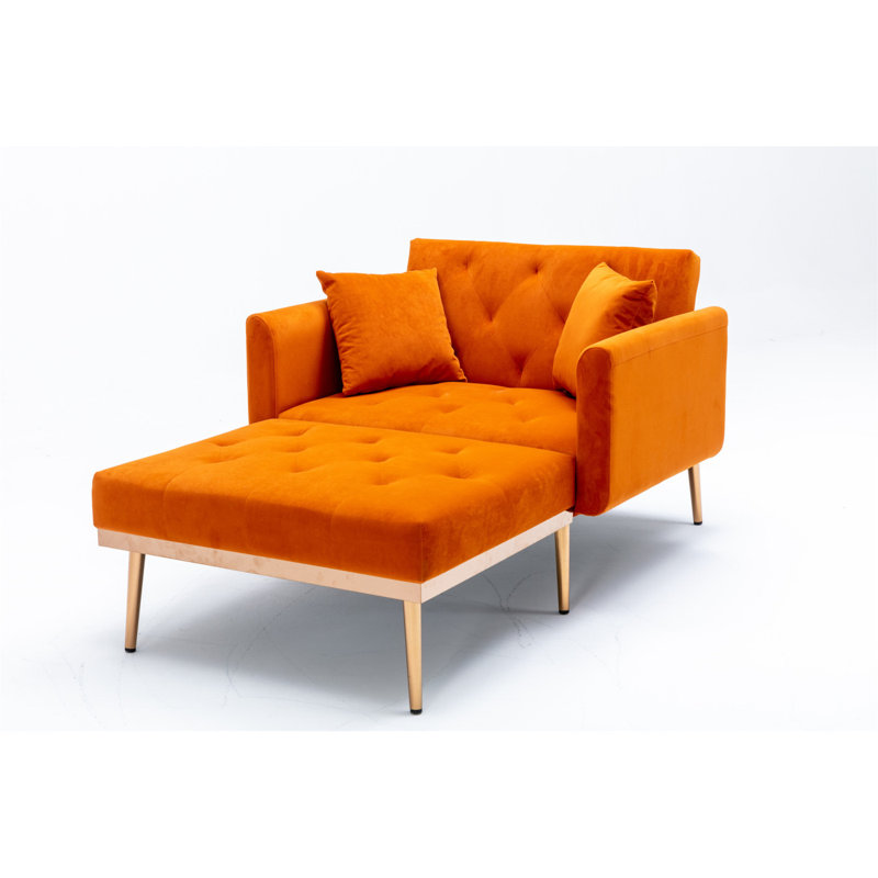 Upholstered Chaise Lounge, Orange Velvet