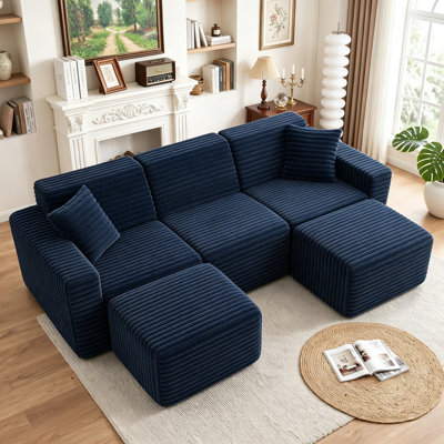 5 - Piece Upholstered Compression  Faux Rabbit Fur Flannel Modular Sectional Sofa No Assembly Required
