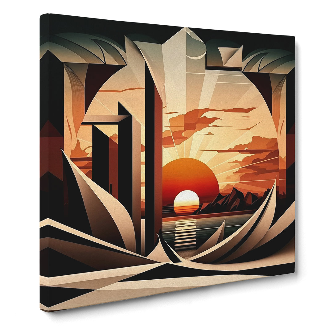 Art Deco Sunset Cubism - Wrapped Canvas - Framed Print