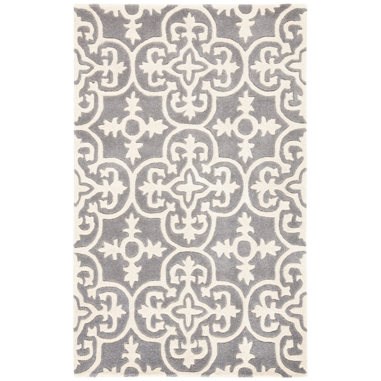 Geometric Handmade Tufted Wool Dark Grey/Ivory Area Rug