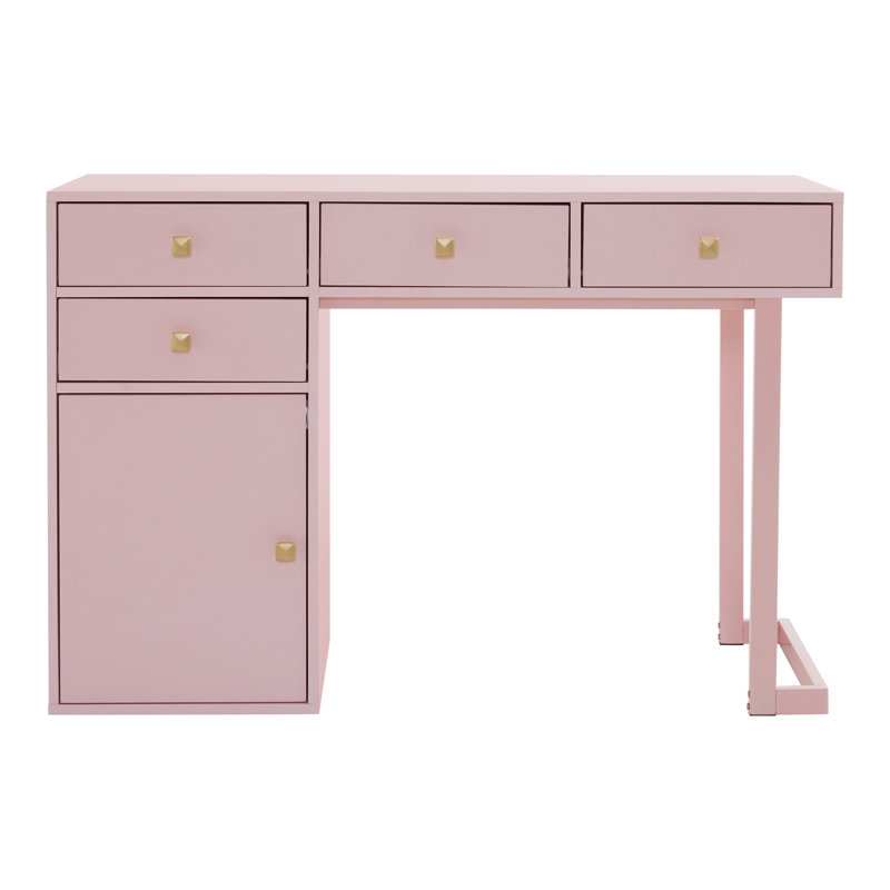 Arbadella Vanity Makeup Desk, Rectangle Accent Manicure Table with Cabinet, Pink