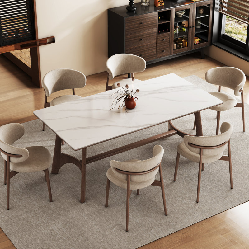 Avira 71"L Marble White Top Solid Wood Dining Table