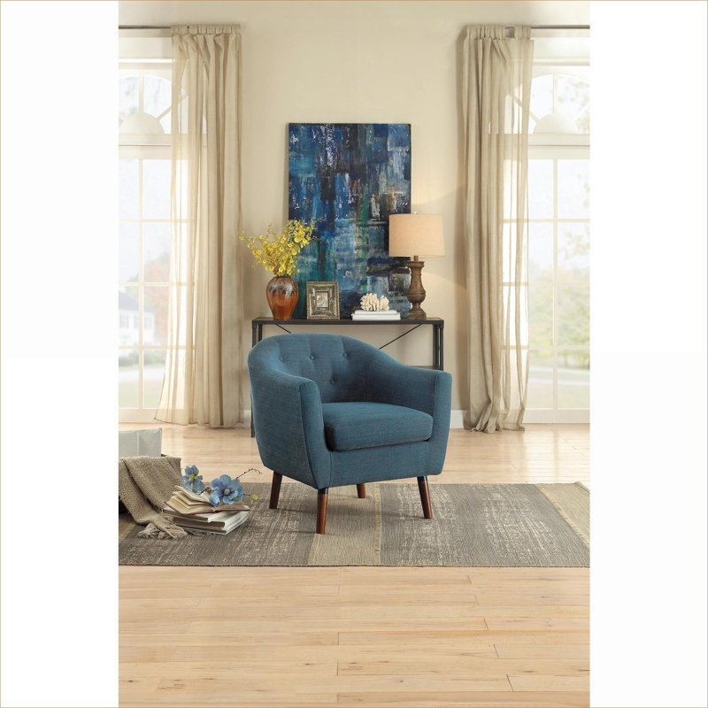 Fauteuil d'appoint capitonné riche en tissu texturé bleu riche de style Mid-Century, Blue