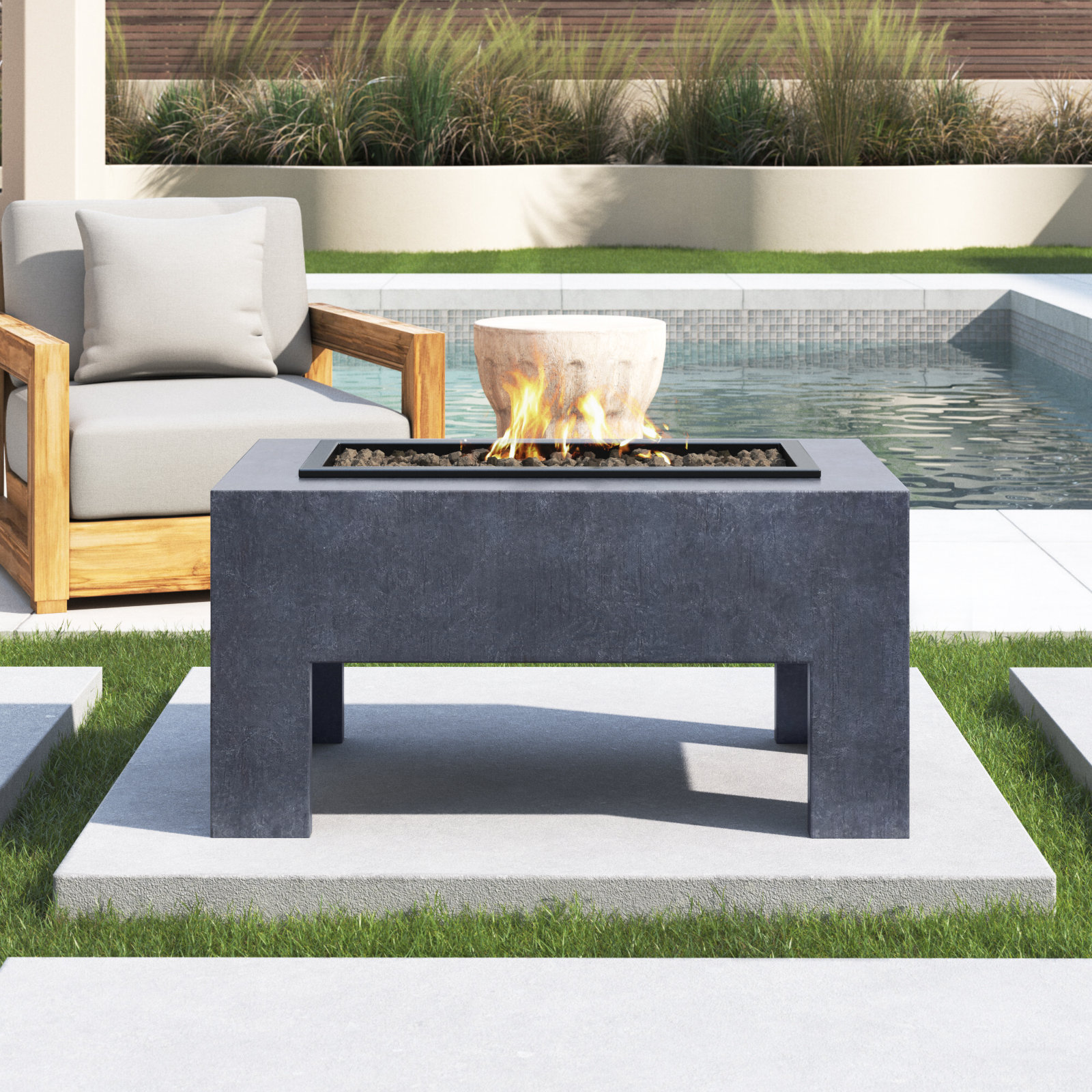 Armana Rectangle Fire Pit, Granite
