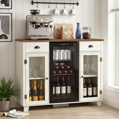52 Inch Kitchen Island with Mini Fridge Space and Built-in Power Outlet Coffee Bar Cabinet