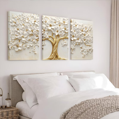Ensemble de 3 impressions florales sur toile tendue à l'huile sur toile