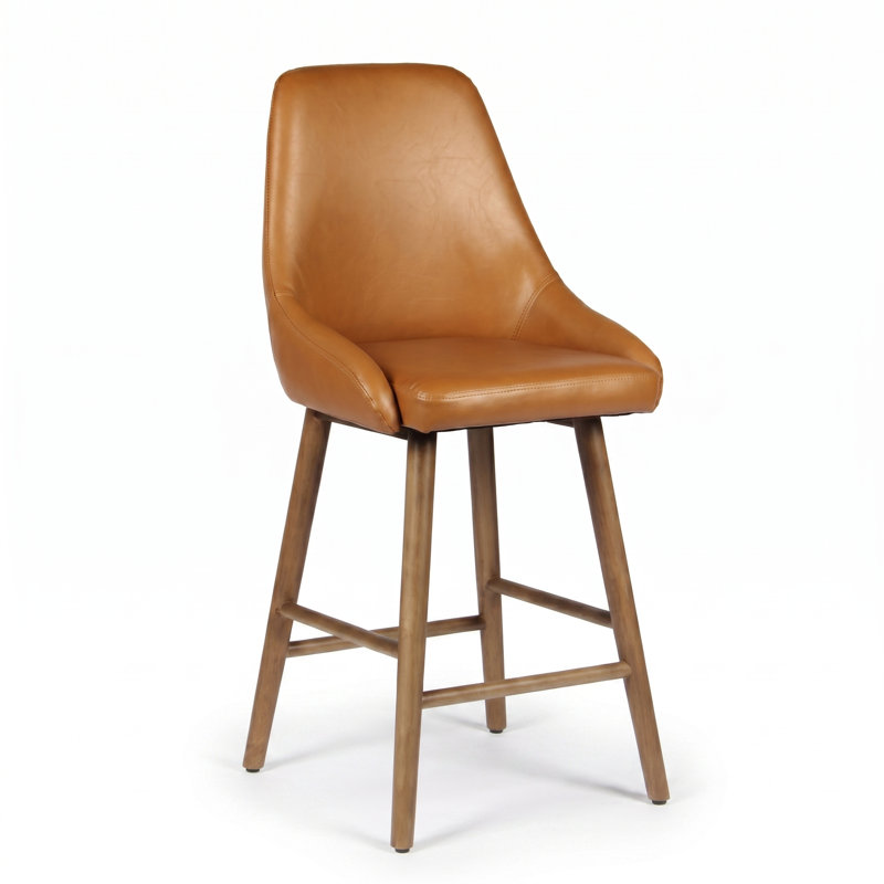 Comfortable Bar Stool Modern Barstool With Back & Wood Legs, Counter Height Upholstered Bar Chair For Kitchen Island
