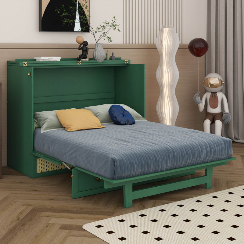 Lit escamotable avec tiroirs de rangement, lit escamotable élégant, Green