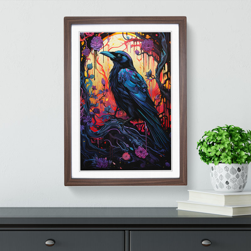 Raven Orphism - Single Picture Frame Print on Wood, Walnut Framed, 46cm H x 34cm W x 2cm D