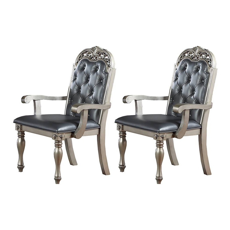 Chaise avec accoudoirs de salle à manger, Gris, Argent argent