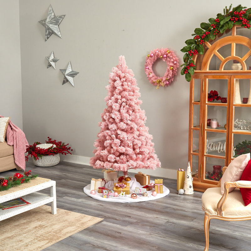 Arbre de Noël pin rose 7 pi avec 300 lumières DEL H 7 pi