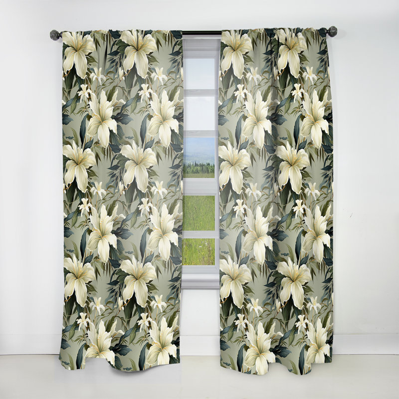 Neutral Zen Tropical Pattern - Floral Curtain - Velvet Room Darkening - 1 panel, 52" W x 90" L