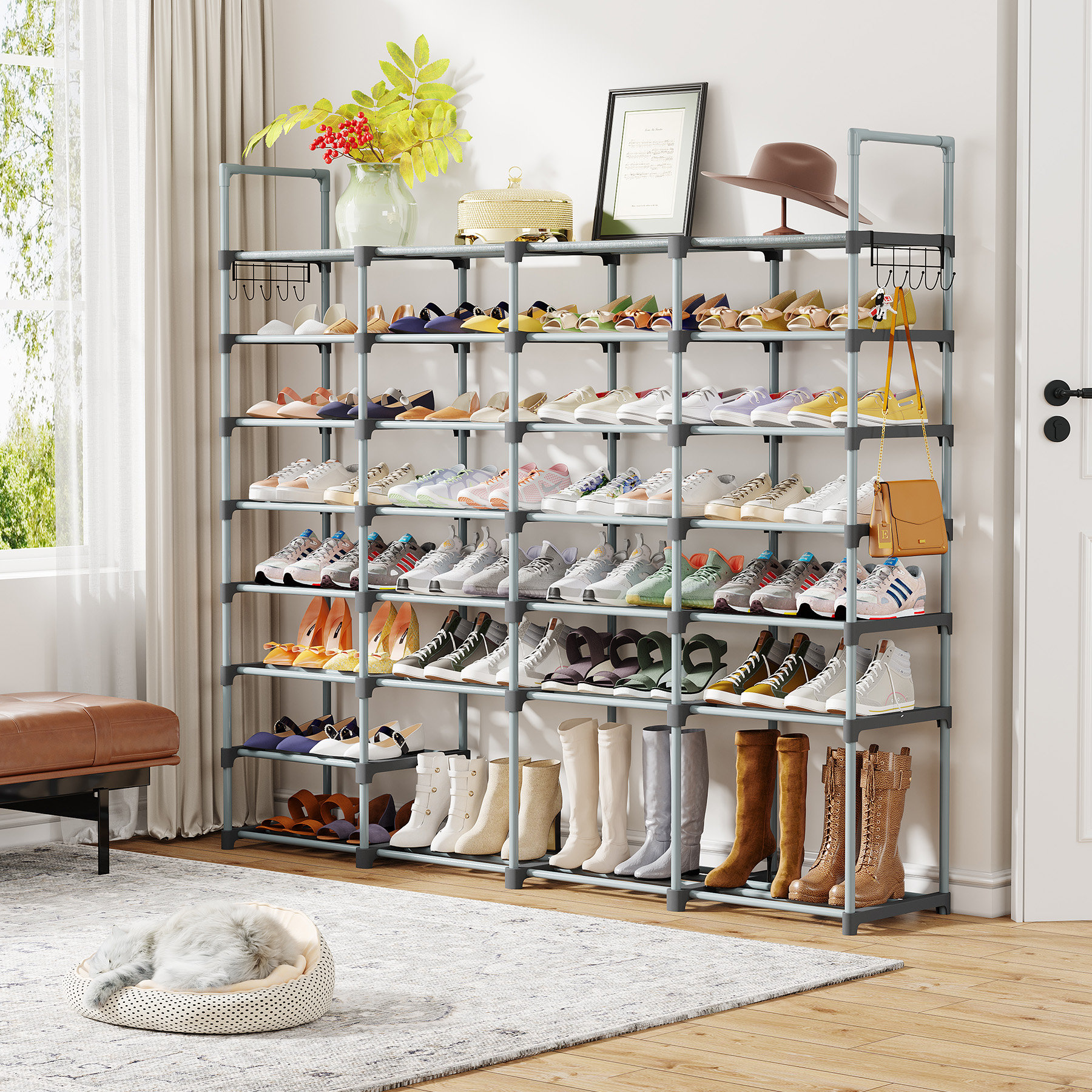 Rebrilliant 58 Pairs Large Shoe Rack Shoe Shelf Boots Shoe Organizer &  Reviews
