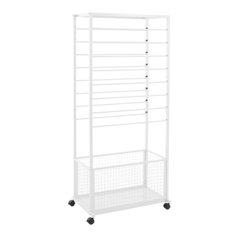 20 Tier Rolling Ribbon & Wrapping Paper Organizer Rack | Double-Sided Metal Display Stand With Wheels (Gold)