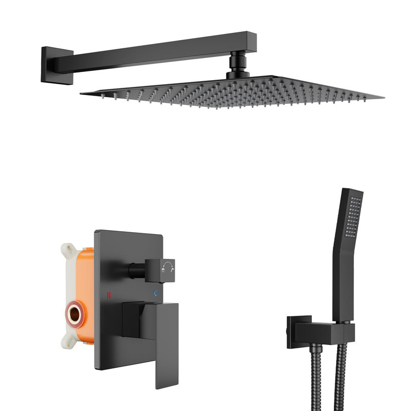 Shower Systems, 12" Rainfall Square Head And Handle Set, Shower Faucet Combo Kits, Wall Mounted Shower Fixtures