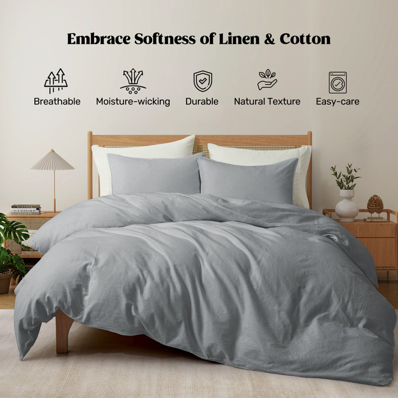 King Dark Gray Linen Cotton Duvet Cover Set