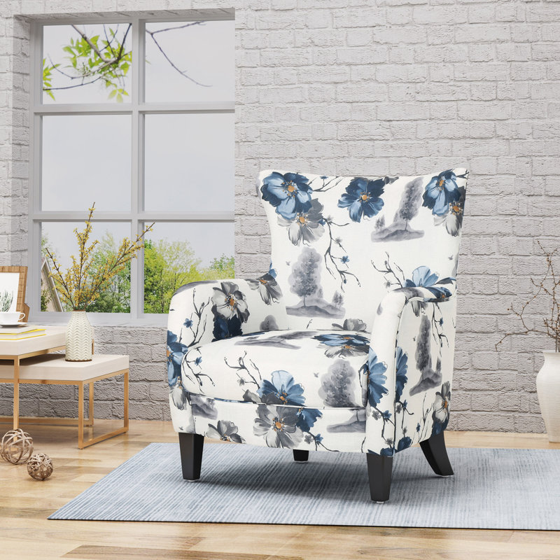 Fauteuil April-Leigh d'une largeur de 73,9 cm, Mélange de polyester bleu / blanc