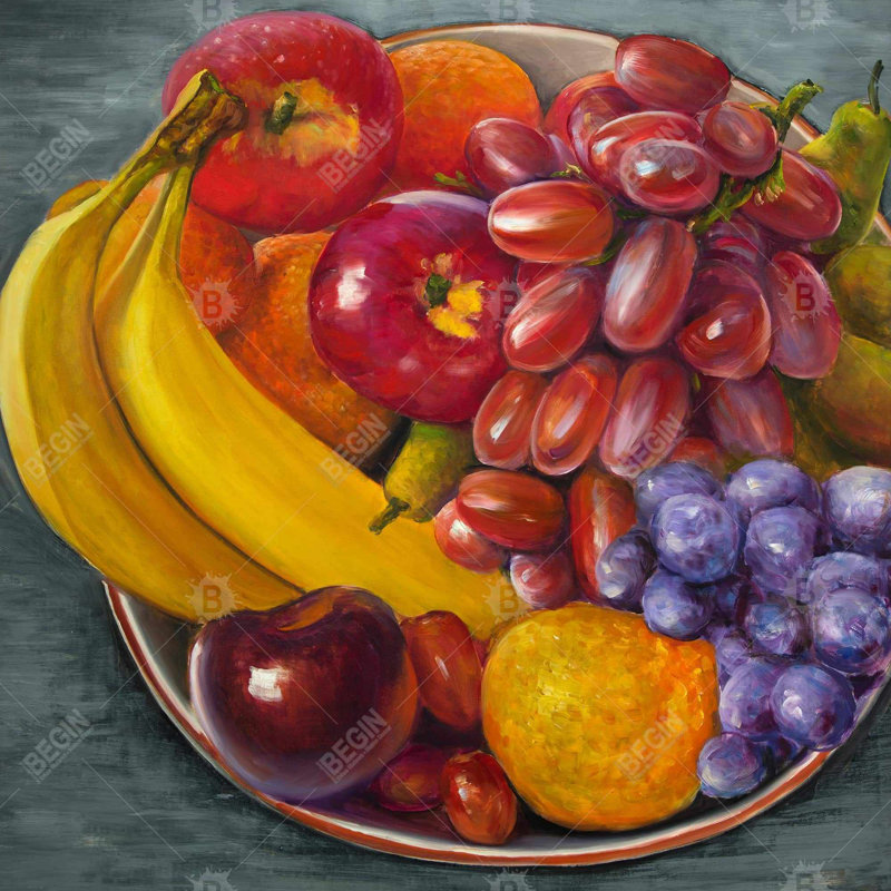 Toile grise hyperréaliste grise avec fruits - Art de la décoration intérieure