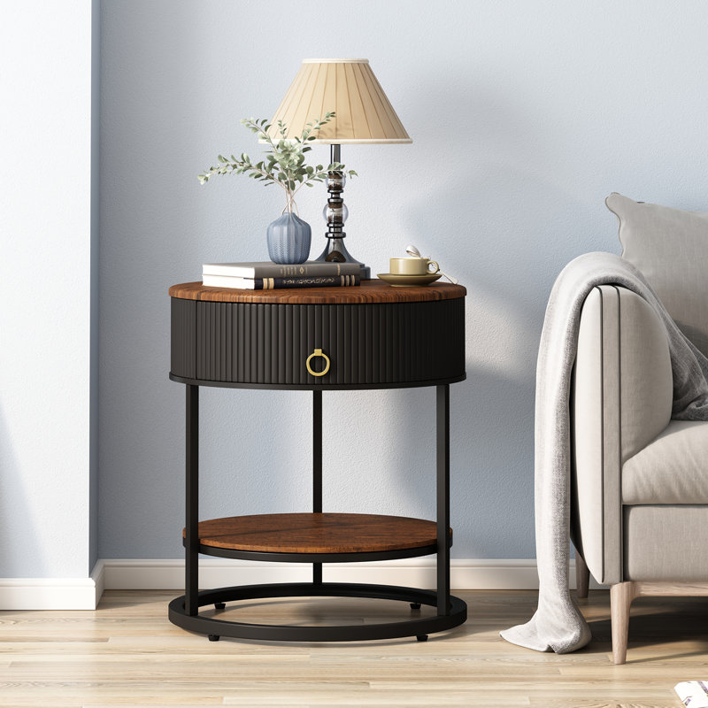 End Table with Storage, Black, Brown/Black