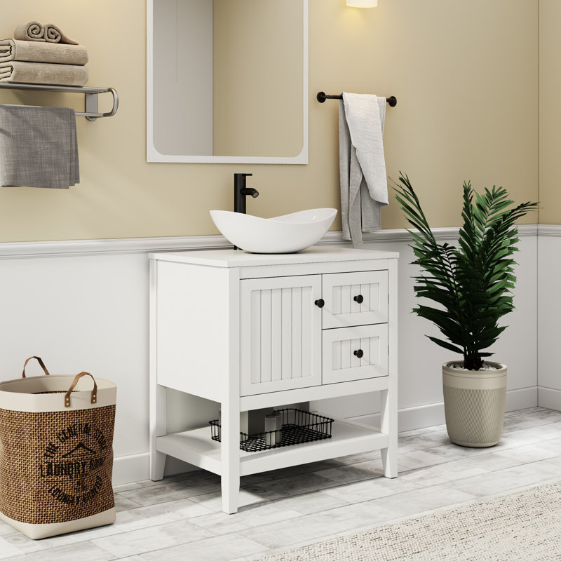 Sharee 30" Single Bathroom Vanity Set With Vessel Sink, Faucet And Drain, Assembly Required, White