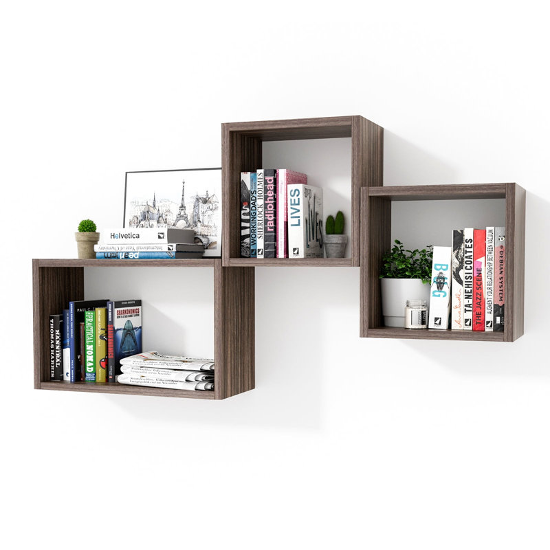  Wall Mount Cube Shelf Set Of 3,Floating Cube Shelves For Space Discovery, Eucalyptus, Eucalyptus