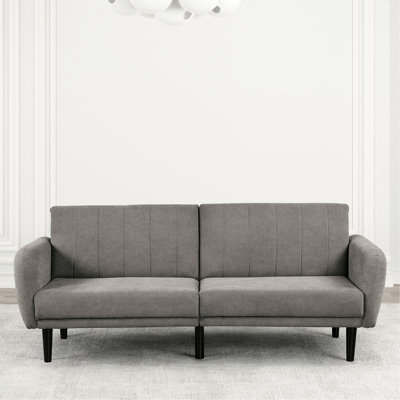 Contemporary Futon In Gray, Converting Into Bed, Pocket Coil W/ Wrapped Foam, Channeled Back, Wooden Legs, - C Charging, 32.5 Inch High