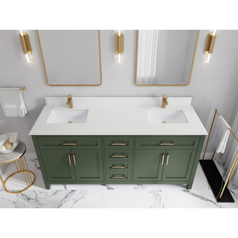 Ensemble de meuble-lavabo double 72 po Gurevich, Blanc, Étain vert