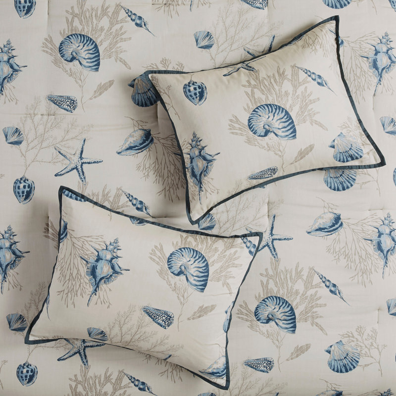 Ensemble d'édredon en satin de coton 7 pièces bleu