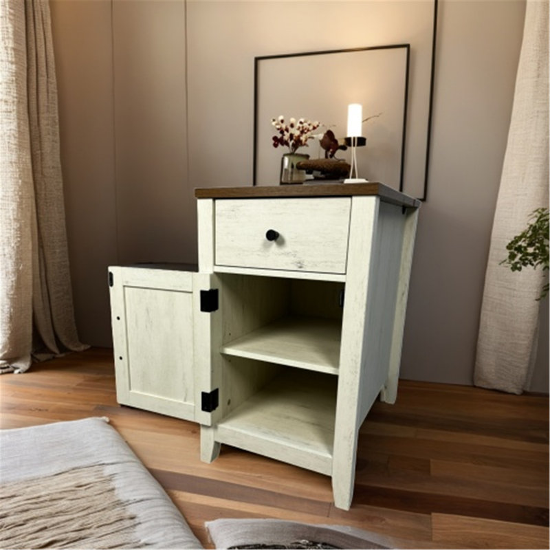 Table de bout de charme avec rangement polyvalent et fonction de charge, Brown/White