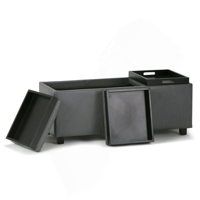 Repose-pieds avec rangement de 42 pouces de largeur, Faux Leather, Dark Grey