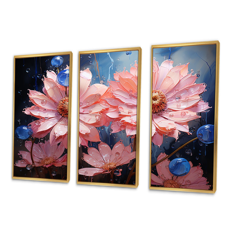 Ensemble d'art mural Neon Flourish, Cadre flottant doré, H 28 po x l 36 po x P 1 po