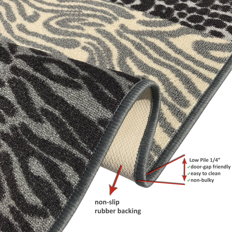 Tapis gris à imprimé animalier Driscoll, Tapis de couloir 1 pi 10 po x 9 pi
