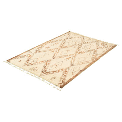 Tapis marocain crème unique en laine noué à la main style années 2010 de 5 pi 1 po x 8 pi Kiri