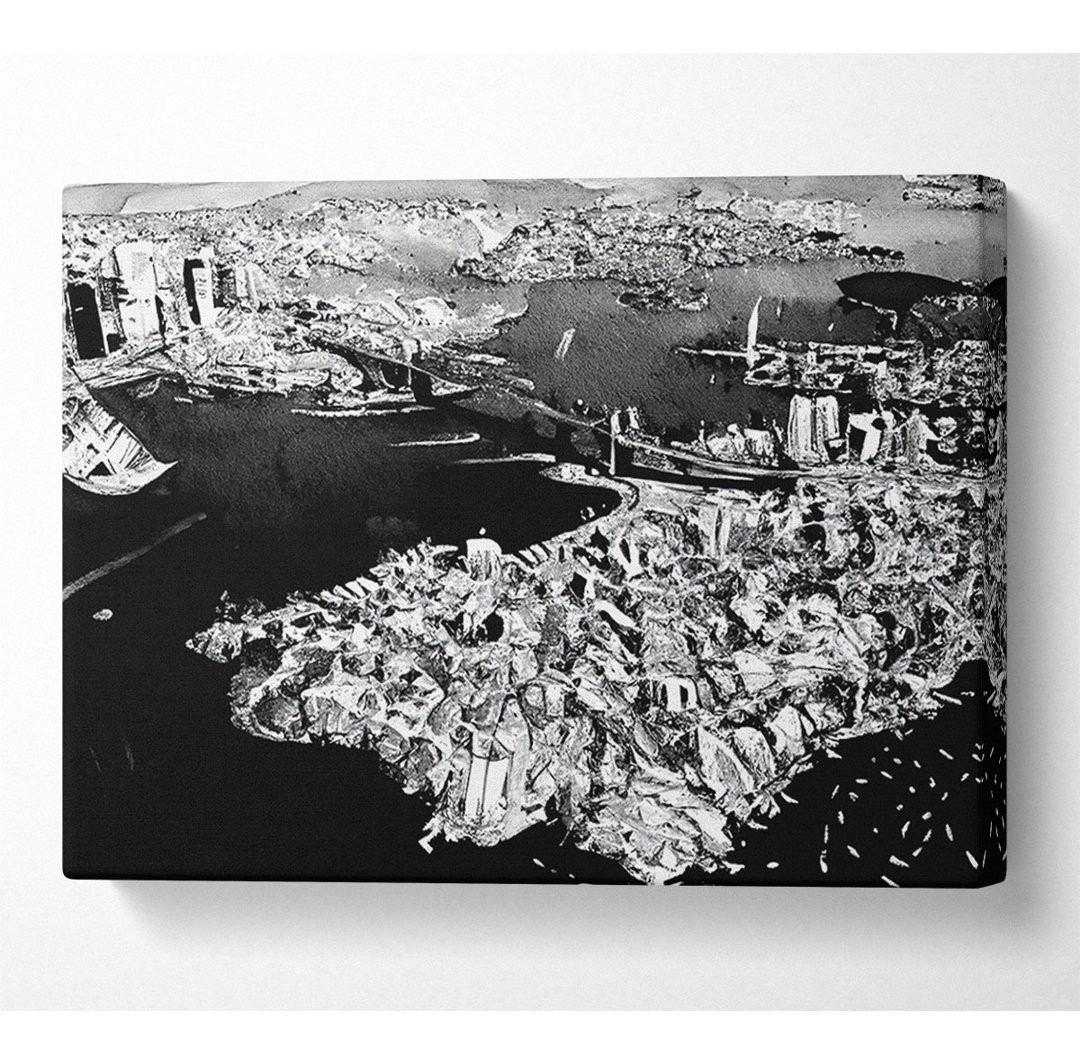 Sydney Harbour Bridge Ariel Ansicht B N W - Leinwanddrucke gewickelt