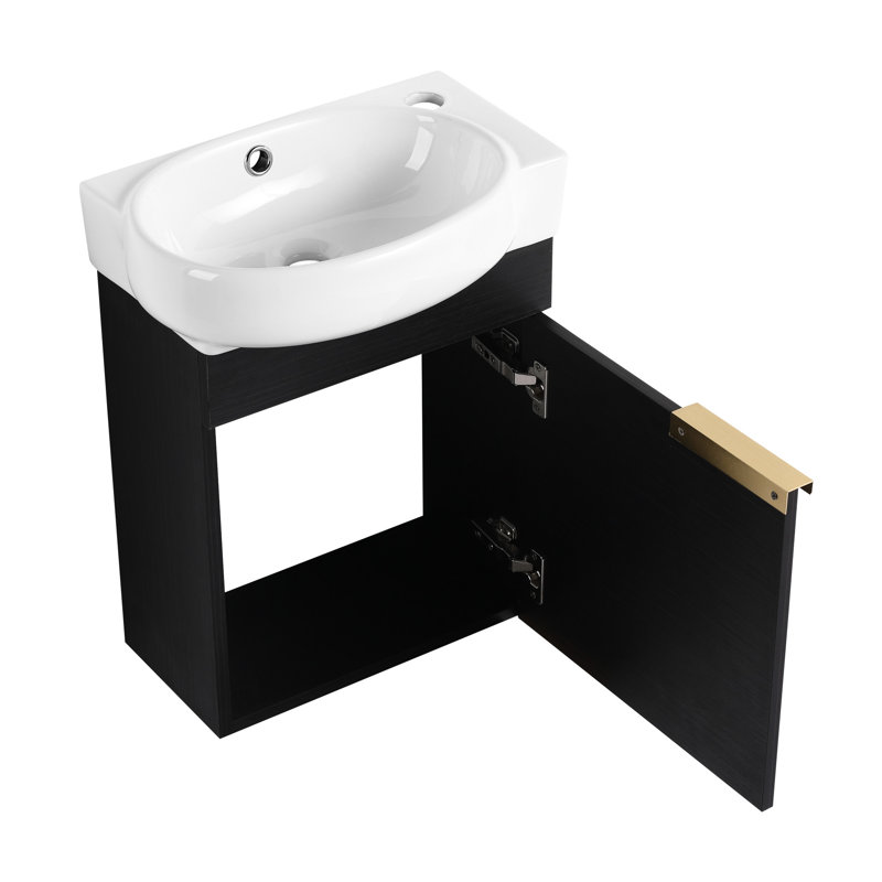 Meuble-lavabo mural 16 po pour petits espaces châtaignier noir avec lavabo en céramique style moderne compact