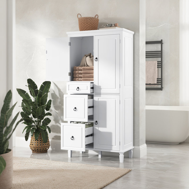 Armoire de rangement multifonctionnelle pour la salle de bain: tablettes réglables, 3 tiroirs, 3 compartiments fermés