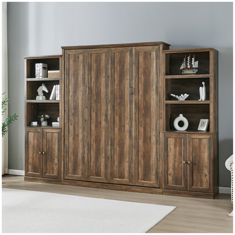 Kailer Murphy Bed With A Desk, Queen, 1 Bed, 1 Side Cabinet Storage Shelf, Brown